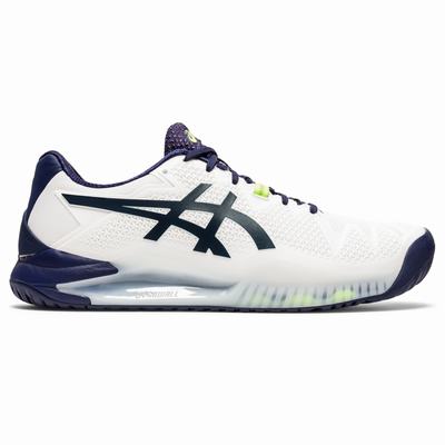 Asics Gel-Resolution 8 - Miesten Tenniskengät - Valkoinen/Laivastonsininen